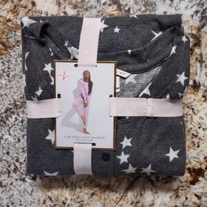 NWT Victoria's Secret Gray Star Glow Waffle Henley Pajamas Jogger Set Size S